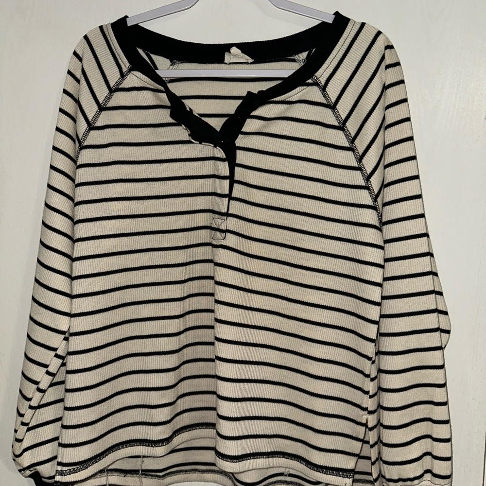 FINAL CHANCE Hem & Thread Black and Cream Striped Top